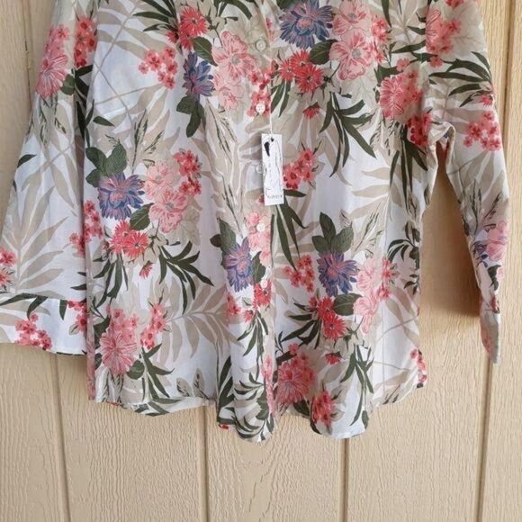 Van Heusen Top Tropical Hawaiian Floral Button Down Cotton Tan Pink Sz XXL - Picture 4 of 9
